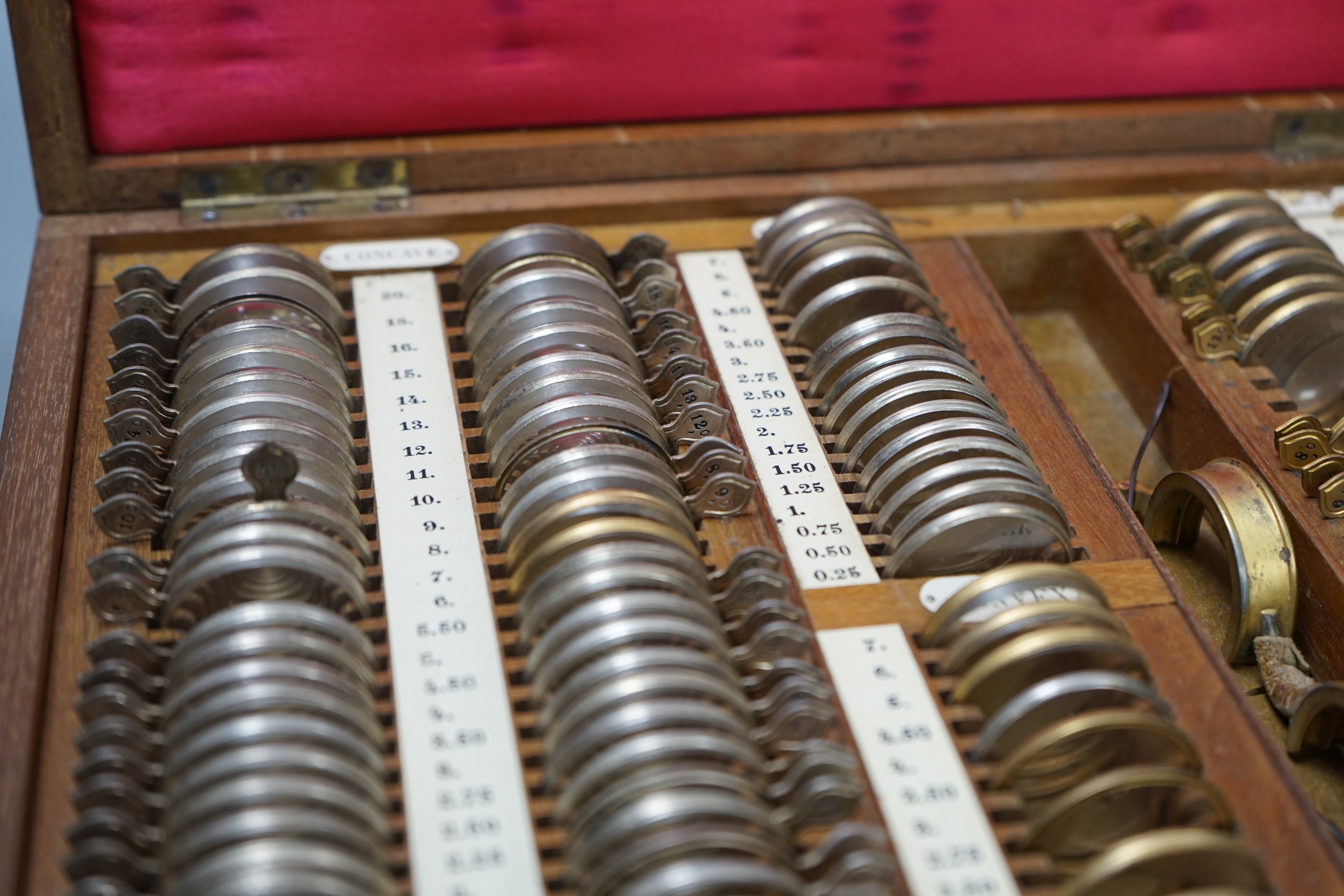 A 19th / 20th century mahogany cased optician's set